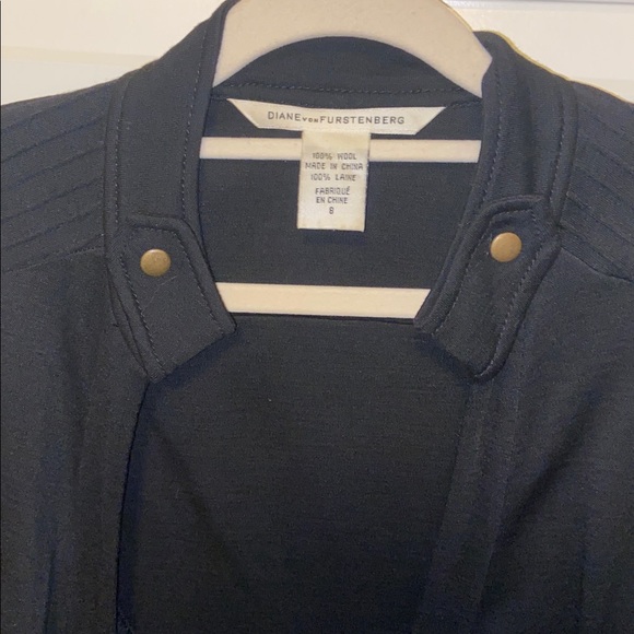 Diane Von Furstenberg Black Wool Belted Biker Wrap Dress Size 8 - Picture 7 of 11